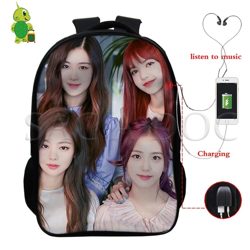 6 Kpop Черный розовый женский рюкзак USB для зарядки Mochila Kill This Love Rose/Lisa сумка мужские многофункциональные школьные рюкзаки дорожные сумки - Цвет: 6