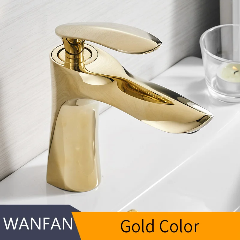 Gold Color Элегантные смесители для раковины, кран для ванной комнаты, кран для горячей и холодной воды, смеситель для раковины, хромированная отделка, латунный кран для раковины, золотой кран 220WL - Цвет: Gold Color