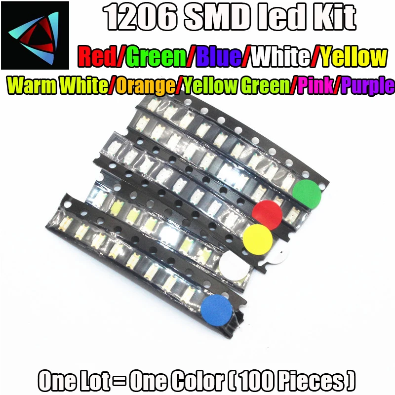 100 шт./лот 1206 SMD белый красный холодный синий зеленый желтый розовый оранжевый
