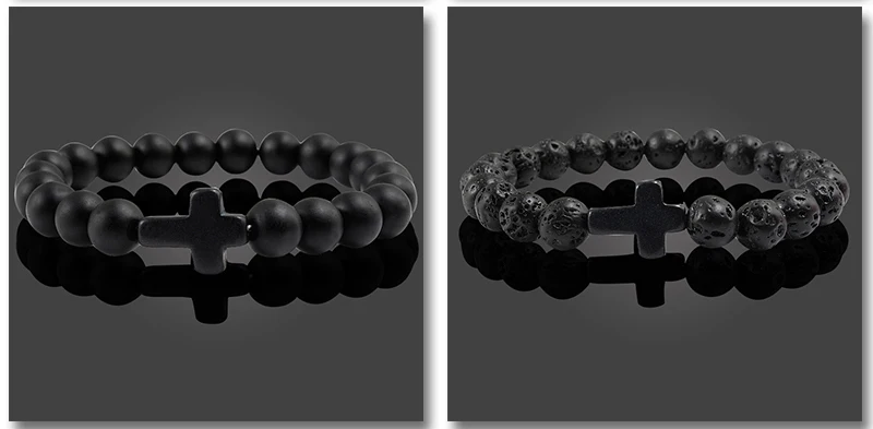 Fashion Men Natural Volcanic Stone Bracelet Classic Cross Beads Meditation Prayer Strand Bracelets Bangle for Women Yoga Jewelry