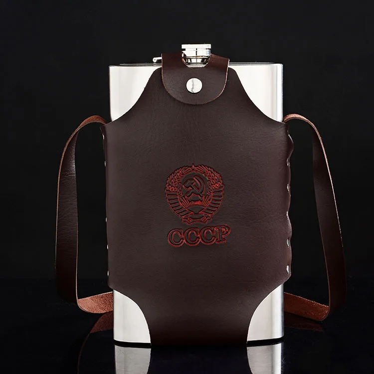 64 Oz Eworld 18/38/48/64/88/108/128oZ Нержавеющая сталь плоская фляжка набор CCCP кувшин с кожаным чехлом и Портативный flasque виски пить контейнер - Цвет: 64 Oz