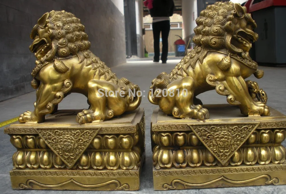 SCY China pure Brass Royal Palace Evil Guardian Door Foo Dog Lion pair statue | Дом и сад