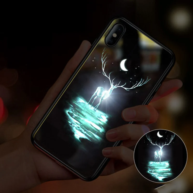 EKIND животные серия закаленное стекло чехол для телефона iPhone X XS XSMAX светодиодный