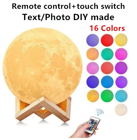 16 colors remote Сделай сам, индивидуальный, 2/16 цветов, 3D принт, светодиодный, сенсорный переключатель, дистанционное управление, Луна, ночник, светильник, домашний декор, Лучшая цена - Испускаемый цвет: 16 colors remote