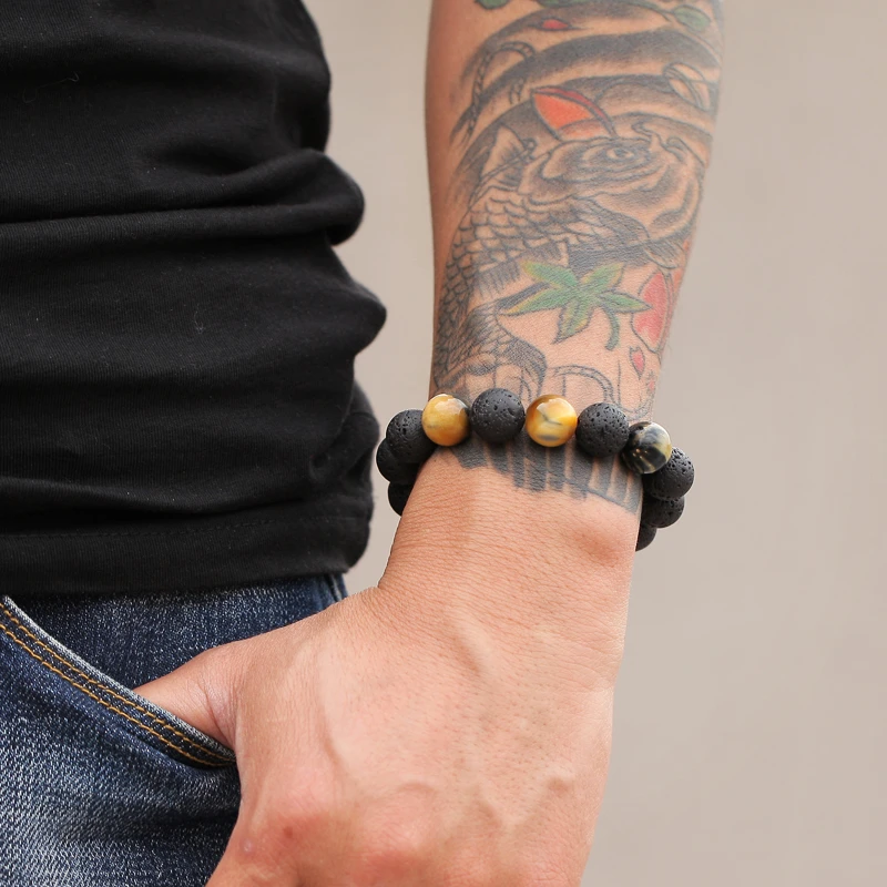 Браслеты mcllroy Pulseira masculina и браслеты Для мужчин braclet Strand 12 мм Вулканического Камня