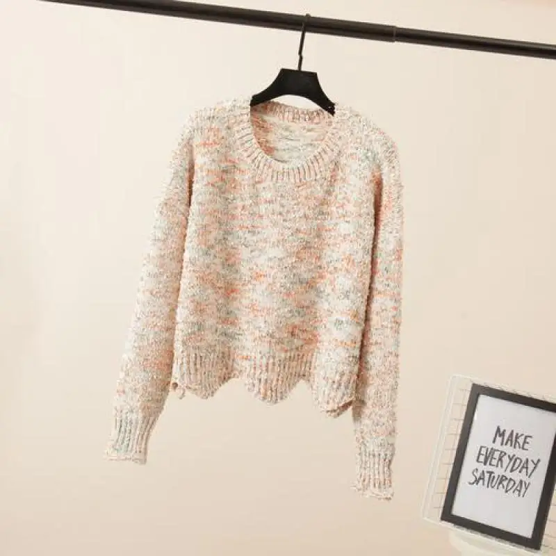 Womens Autumn Winter New Lazy Long Sleeve Short Sweater 2019 Females Fashion Trend Wavy Edge Mixed Color Chenille Sweaters | Женская