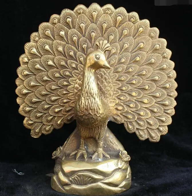 Китайская Бронзовая латунь фэншуй Дерево Пион цветок Феникс фэнгуан Птица
