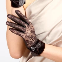 new womens genuine leather gloves lace autumn winter thicken sheepskin gloves female short style driving mittens l156nc
