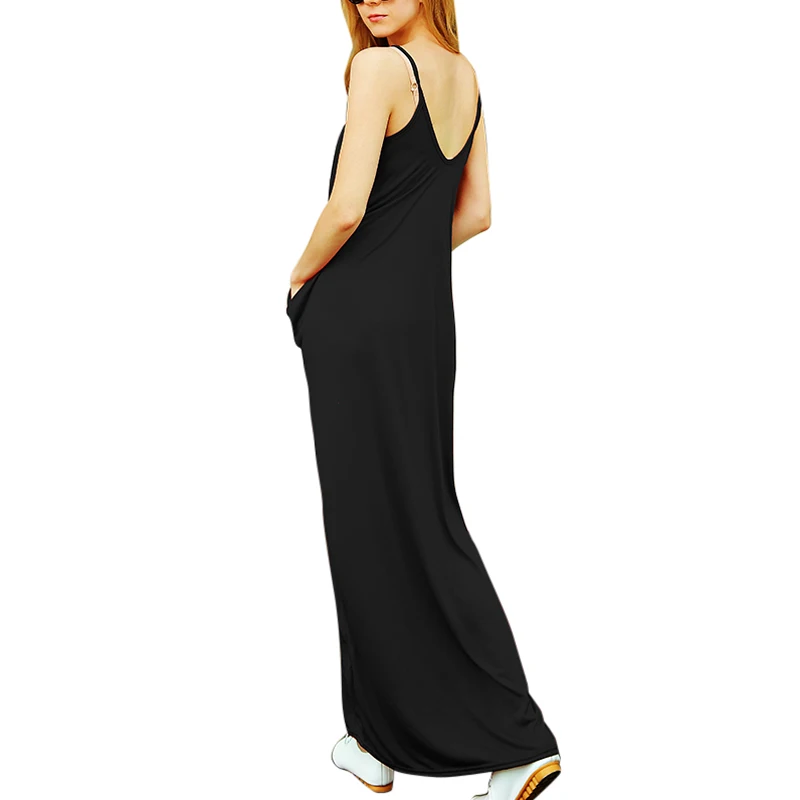 LASPERAL Loose Dresses Women Casual Solid Spaghetti Strap Pockets Dress Vestidos Summer Sexy V Neck Irregular Long Maxi | Женская одежда