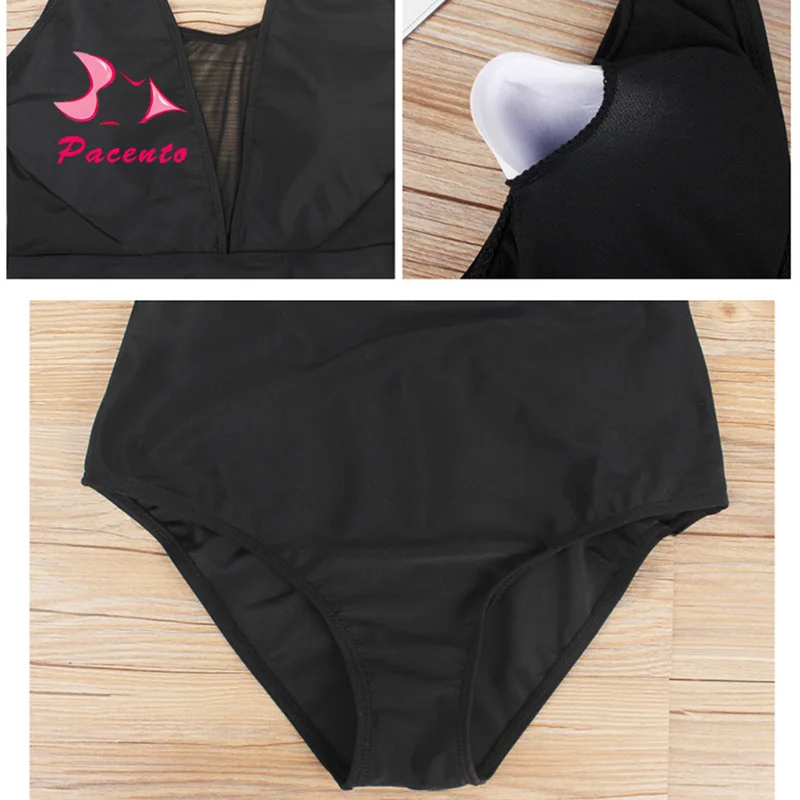 Pacento Глубокий V сексуальный купальник черный сетчатый купальный костюм женский