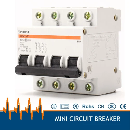 DZ47-63 4P 25A Бесплатная доставка бытовой миниатюрный автоматический выключатель, выключатель MCB