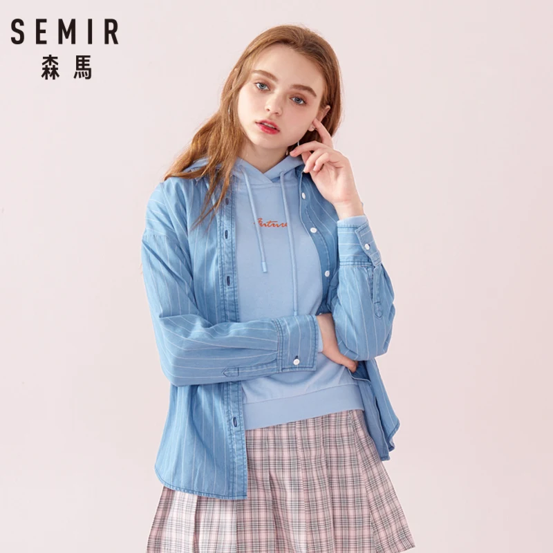 SEMIR Женская Полосатая Рубашка из 100% хлопка с воротником Повседневная рубашка