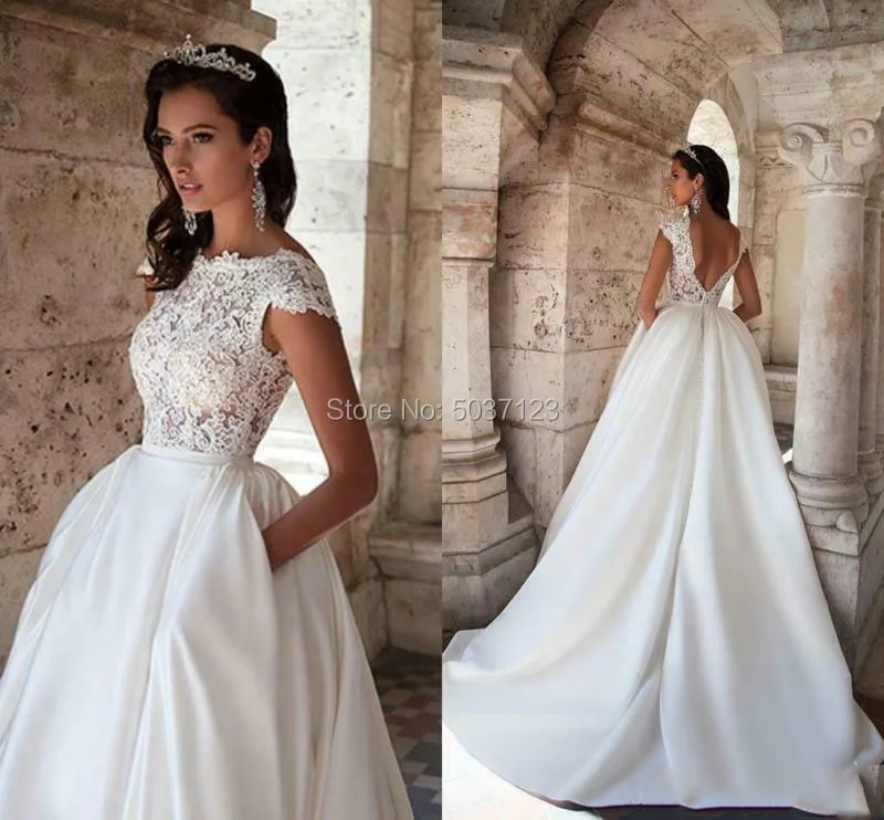 Атласные свадебные платья A Line Vestido De Noiva кружевные аппликации без рукавов с