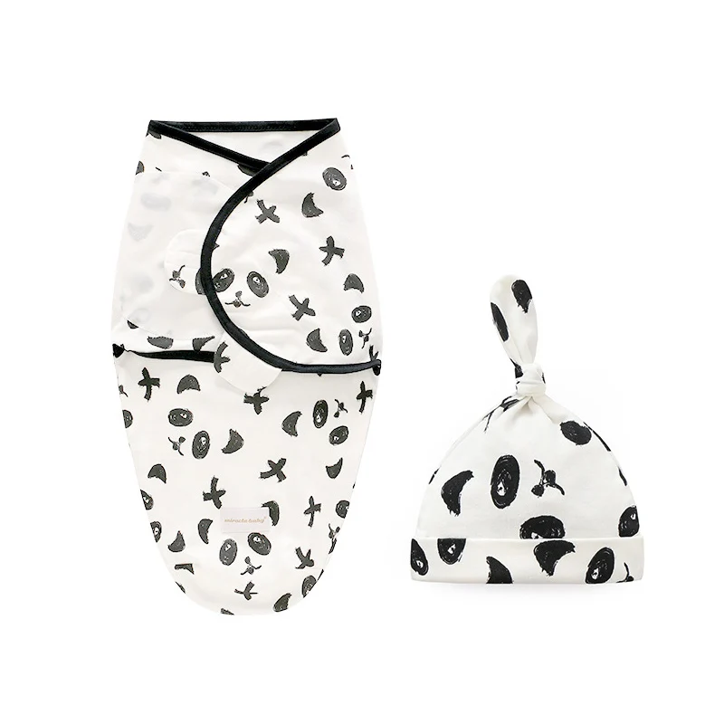 panda with hat Herbabe пеленка для малышей с шапкой, хлопковые тонкие спальные мешки для новорожденных, спальные мешки для лета, Детские пеленальные одеяла - Цвет: panda with hat