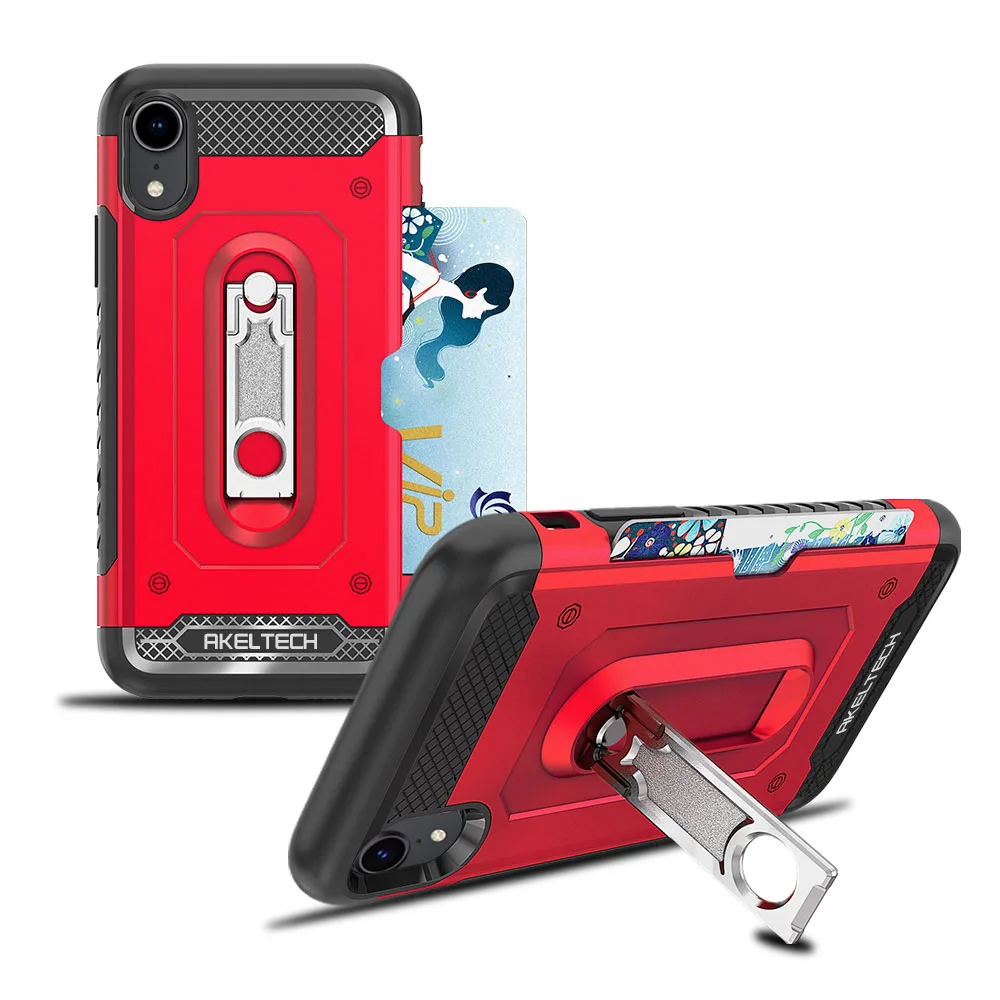 For iPhone XR Case 2in1 Soft TPU &amp Hard Back Armor With Metal Kickstand Card Holder Anti Shock Cover Apple |
