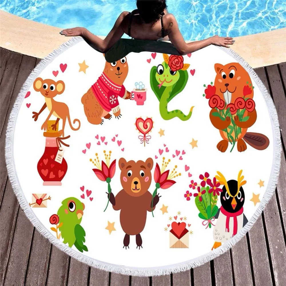 Cartoon Dinosaur Printing Beach Towels Round Microfiber Bath Cute Animal Yoga Outdoor Picnic Mat Swimsuit Sports Towel's |