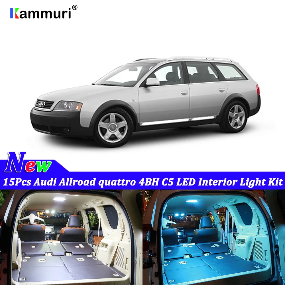 15 шт. белые светодиодные с CANBUS салона комплект ламп для Audi Allroad C5 2001 2002 2003 2004 2005 светодиодный внутренний светильник комплект
