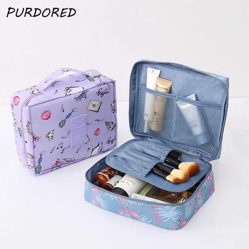 

PURDORED 1 Pc Floral Cosmetic Bag Portable Waterproof Women Makeup Bag Travel Toiletry Bag Beauty Case Wash Pouch Bag Neceser