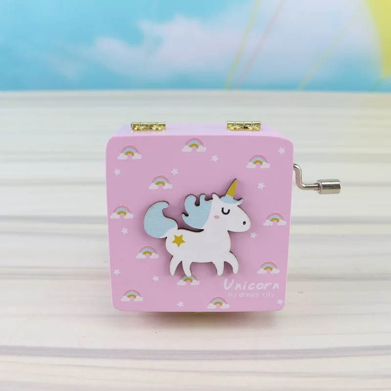 Творческий старинная музыкальная шкатулка Единорог деревянная игра Ручной