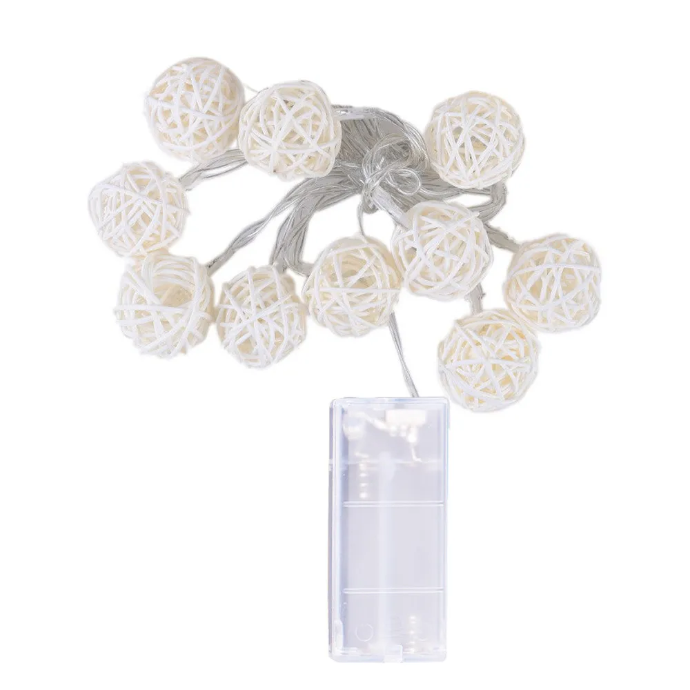 

10 Leds Rattan Balls String Lights Battery Garland Cotton Ball Light Chain Holiday Christmas Lights For Patio Wedding