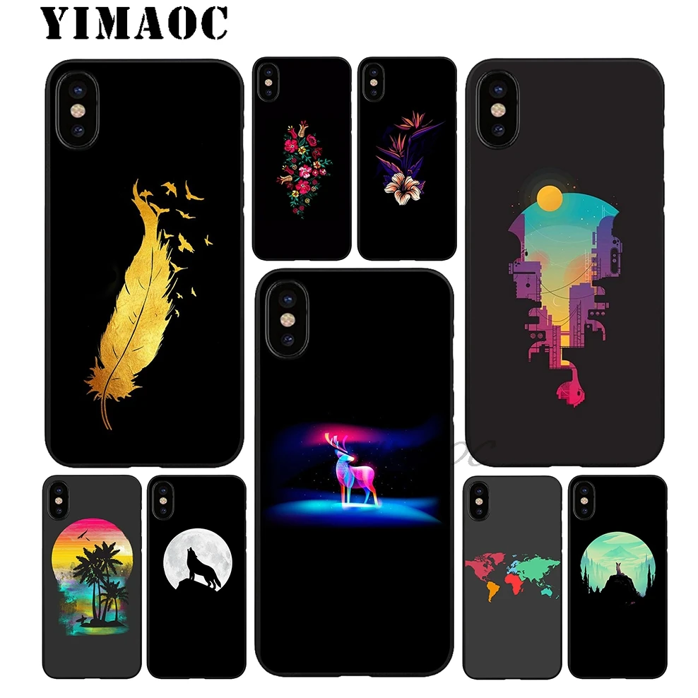 YIMAOC перо волк карта дерево Мягкий ТПУ Черный силиконовый чехол для iPhone X или 10 8 7 6