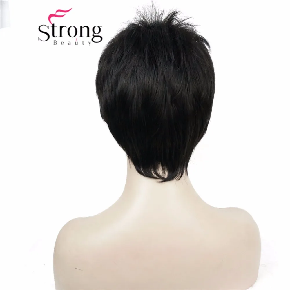 StrongBeauty очень короткие черные челки полный синтетический парик выбор цвета