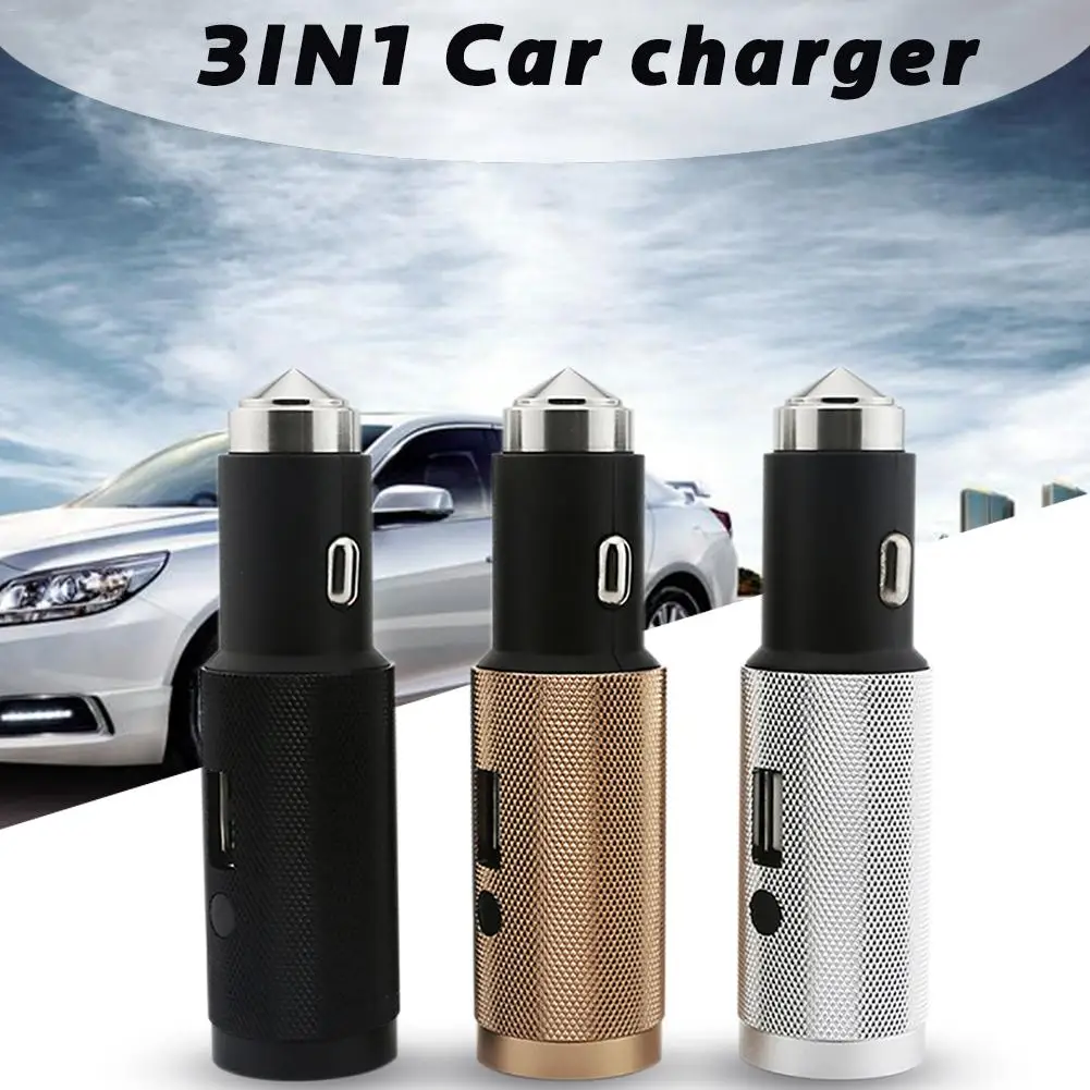 USB Автомобильное зарядное устройство со светодиодным фонариком аварийный