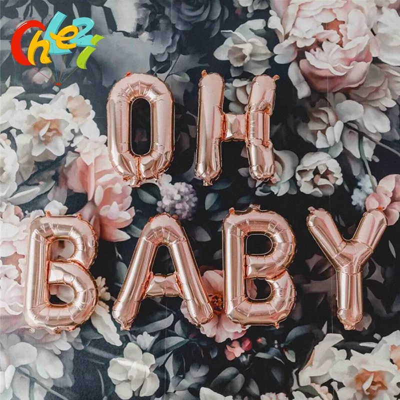 16-дюймовые розовые золотые фольгированные фотообои с надписью OH BABY для детского