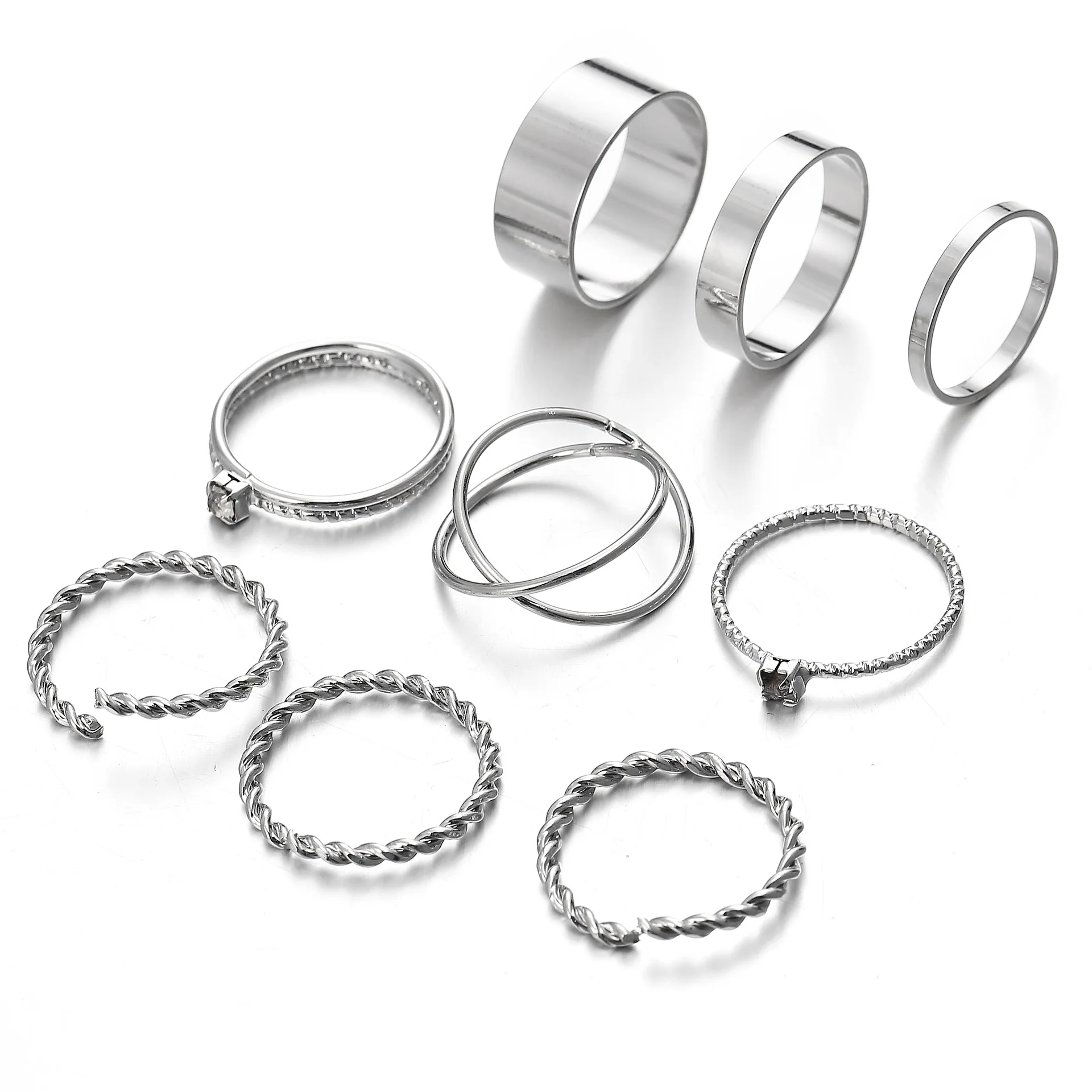 SILVER SEVENSTONE 9 шт золотое/серебряное кольцо на палец женское минимальное минималистичное ювелирное изделие наборы костяшки пальцев ног красивый подарок для женщин Шарм s - Цвет основного камня: SILVER