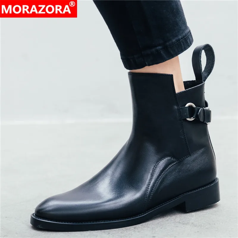 Женские ботильоны из натуральной кожи MORAZORA черные однотонные осенние для женщин