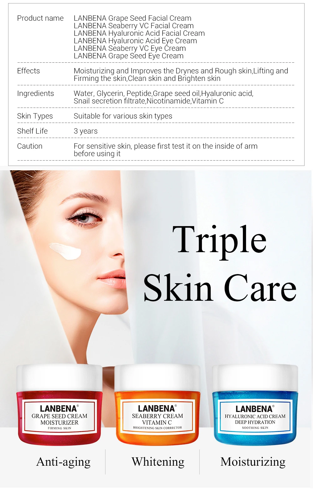 LANBENA крем для лица+ крем для глаз 2 шт. Гиалуроновая Кислота Витамин С увлажняющий отбеливающий крем против старения Сыворотка для лечения акне укрепляющий