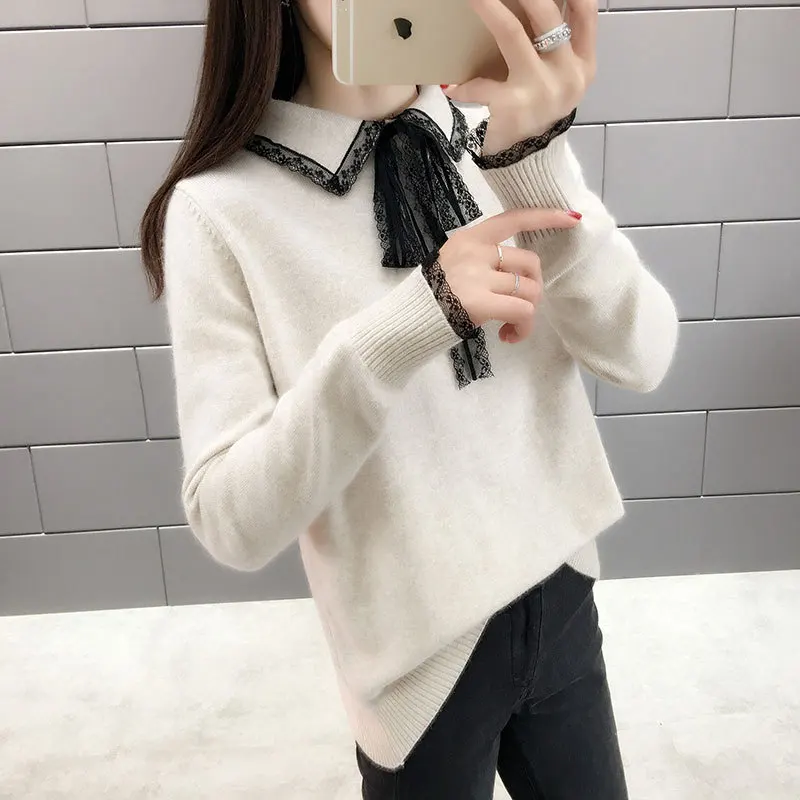 Женский Повседневный пуловер H.SA трикотажный джемпер с отложным воротником и