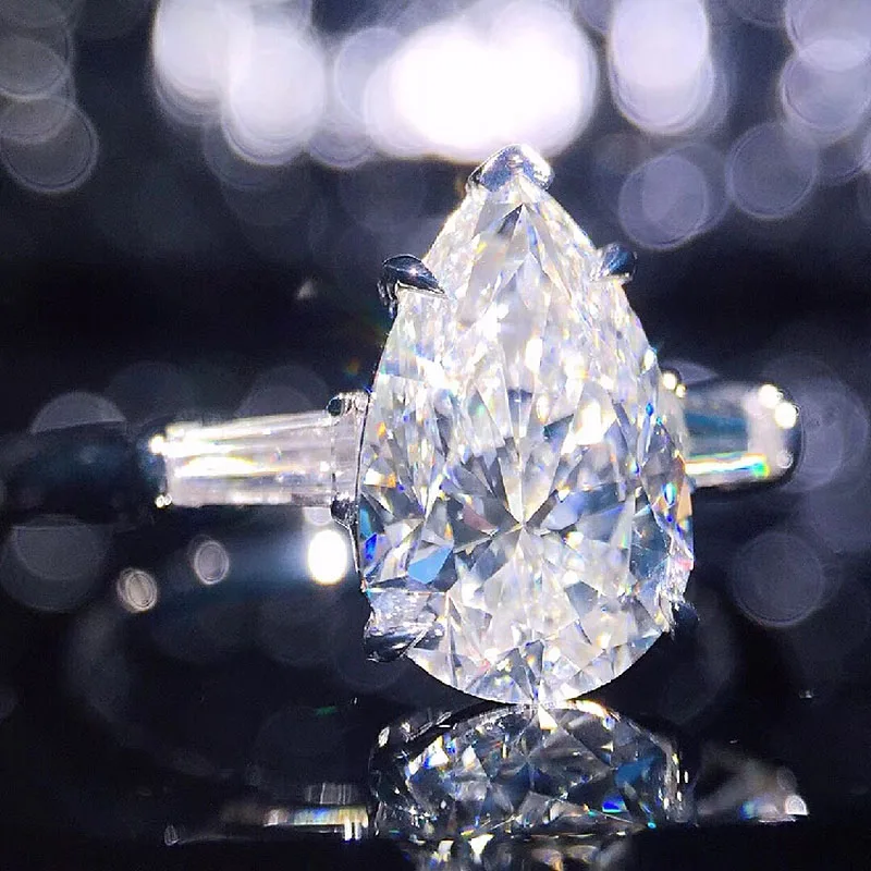 1CT кольцо из белого золота 18K с огранкой груши моисанита боковым багетом