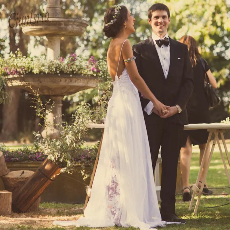 2020 сексуальное кружевное пляжное свадебное платье с открытой спиной винтажное