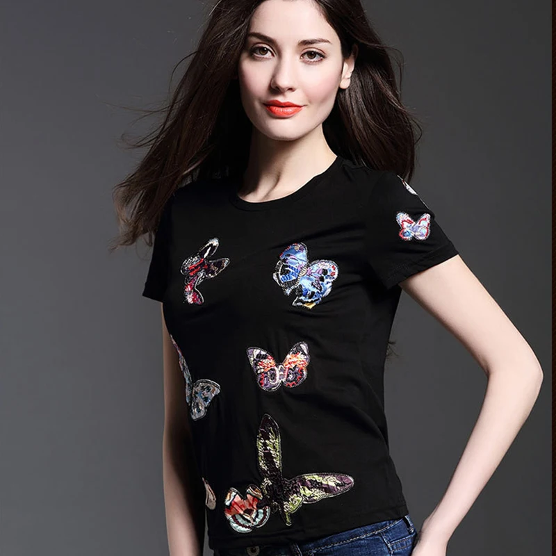 2016 Fashion Summer Animal Casual Short Sleeve Cotton Women Butterfly |