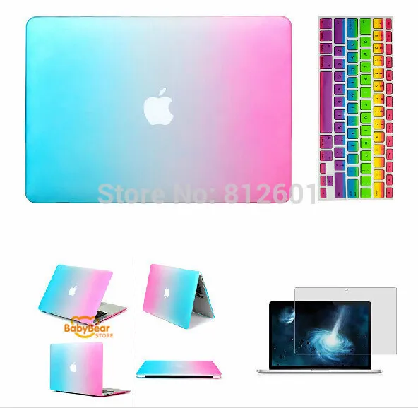 Радужный матовый чехол 3 в 1 + силиконовый защитный для экрана K Apple Mac Book Pro 11 12 13 15