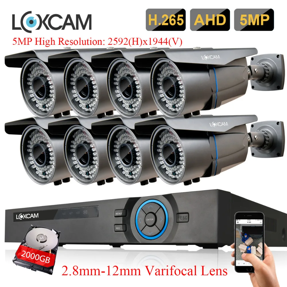 Водонепроницаемая камера видеонаблюдения LOXCAM h.265 + 8 каналов 5 МП 2 12 мм|kit kits|kit dvrkit