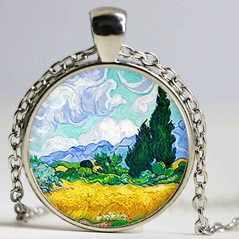 Винтаж Ван Гог пшеничное поле искусства стеклянный кабошон для кулона ожерелье