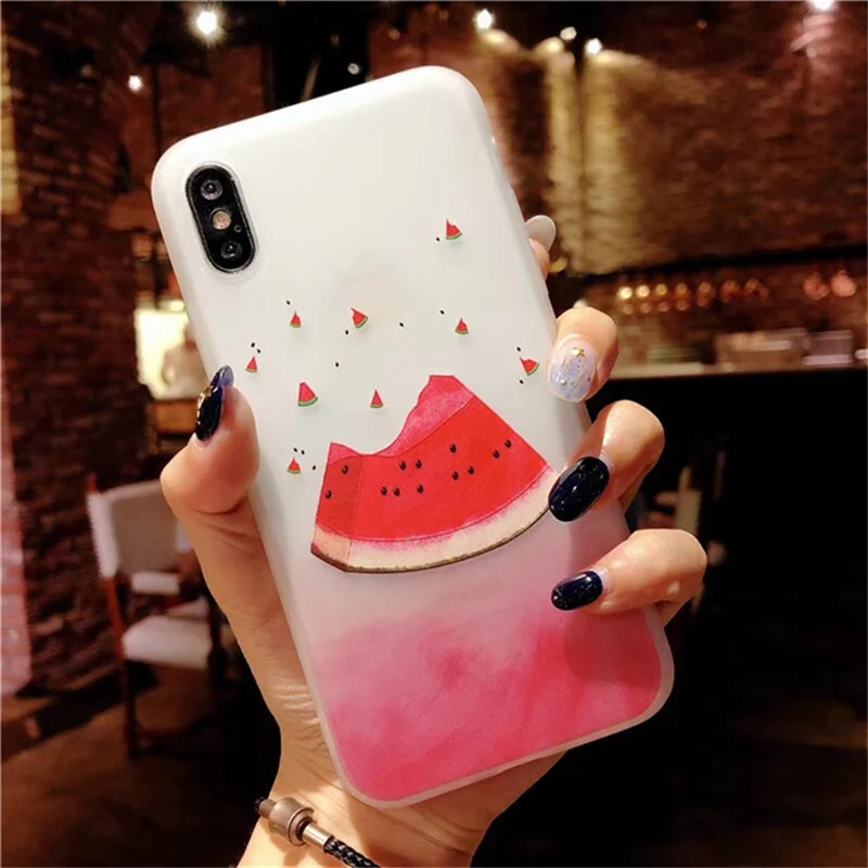Moskado рельефный чехол для iPhone 6 6s 7 8 Plus X Модный милый мультяшный фрукт Арбуз Лимон