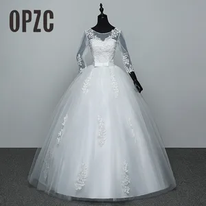 Женское кружевное свадебное платье, Красное или Белое Бальное платье с рукавом три четверти, в Корейском стиле, GZ, 2018