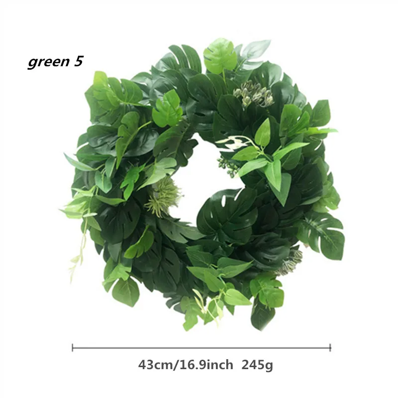 green 5 Искусственный венок, дверной венок 10 цветов 17 дюймов венок эвкалипта Круглый венок для входной двери, свадебные украшения дома - Цвет: green 5