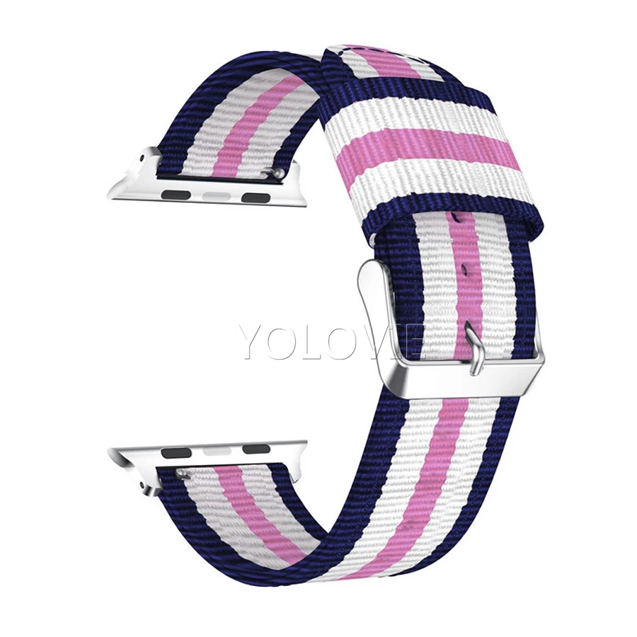 5Stripe-BluePink Yolovie нейлоновый тканый ремешок для Apple Watch 38 мм 42 мм 40 мм 44 мм Nato спортивные часы наручные полосы для iWatch Series5 4 3 2 1 - Цвет ремешка: 5Stripe-BluePink