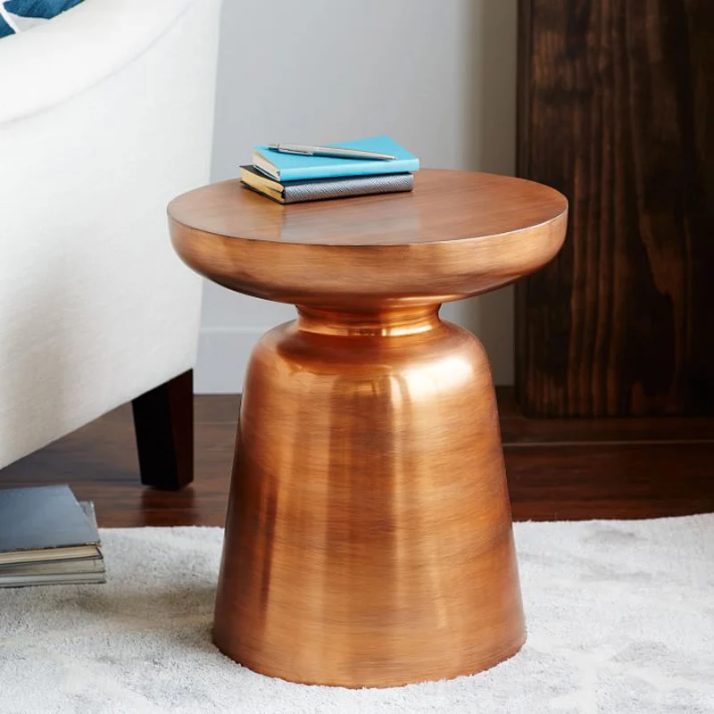 Металлический круглый стол с латунной отделкой высотой 44 см|end table|round metal tablemetal table