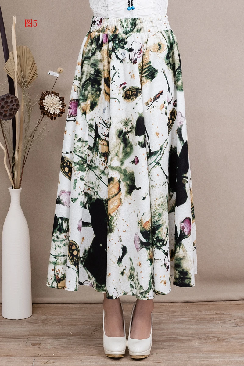 

Long Flowing Thick Cotton Multicolor Print Skirt Bohemia Style Women's Skirts