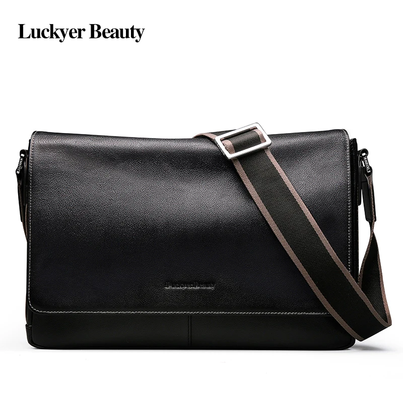 LUCKYER BEAUTY 100% натуральная кожа мужская сумка-мессенджер повседневная черная сумка