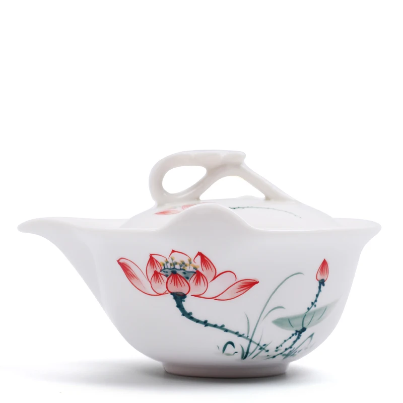 Китайская керамика Gaiwan фарфоровый чайник с ручной росписью лотоса чашки