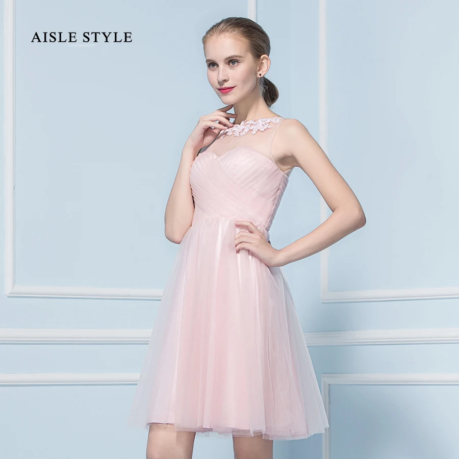 Aisle Style Junior Blush Pink Bridesmaid Dresses Short Maid of Honor Appliques Lace Vintage Dress for Country Wedding | Свадьбы и