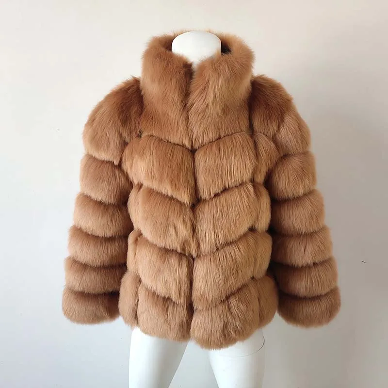 khaki faux fur coat Женская Шуба из искусственного лисьего меха размера плюс XXXL,, зимняя модная верхняя одежда, утолщенная теплая шуба из искусственного меха, пальто для женщин - Цвет: khaki faux fur coat