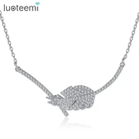 luoteemi choker pendant design female white gold color 2017 clear cubic zirconia leaves necklaces for women fashion jewellry