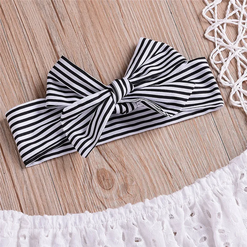 

Girls suit summer 2019 new Infant Baby Girls Off Shoulder Solid Lace Tops+Striped Shorts+Headband Outfits #3A22